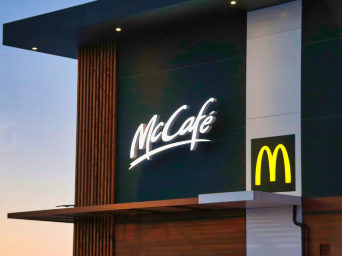 McDonald’s company structure, organizational structure, fast-food business structure units, divisions, departments, case study, McCafe sign